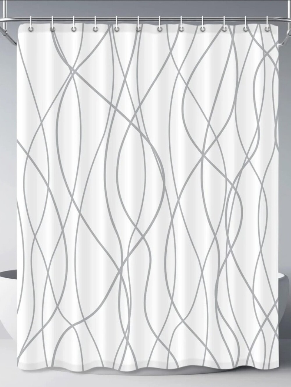 White & Gray Wave-Pattern Shower Curtain - Home Bath